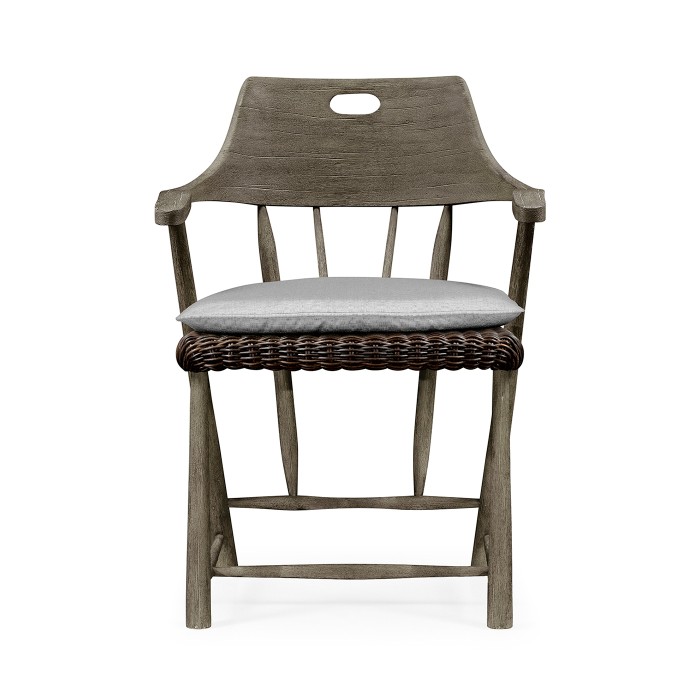 Smokers Style Grey & Rattan Dining Chair with Cushion