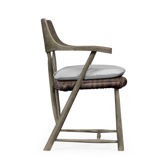 Smokers Style Grey & Rattan Dining Chair with Cushion