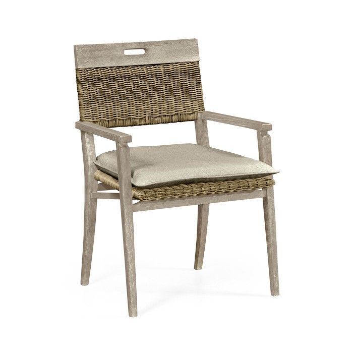 Square Back Navajo Sand & Rattan Dining Chair with Cushion