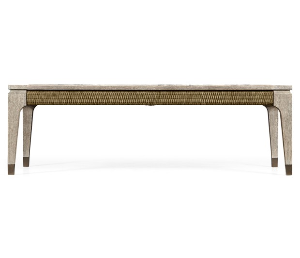 Rectangular Navajo Sand & Rattan Coffee Table with a Black Marble Top