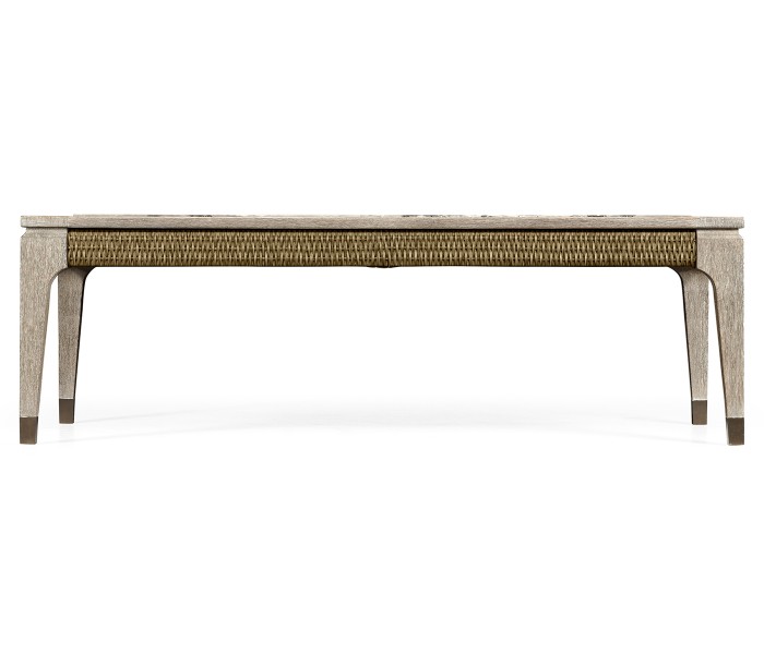 Rectangular Navajo Sand & Rattan Coffee Table with a Black Marble Top