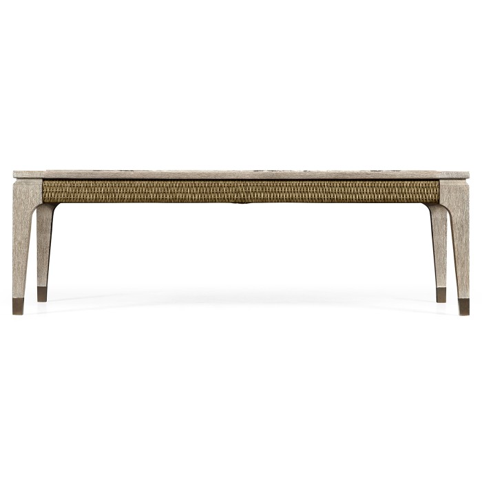 Rectangular Navajo Sand & Rattan Coffee Table with a Black Marble Top