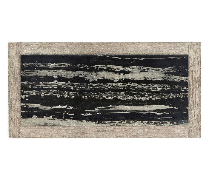 Rectangular Navajo Sand & Rattan Coffee Table with a Black Marble Top