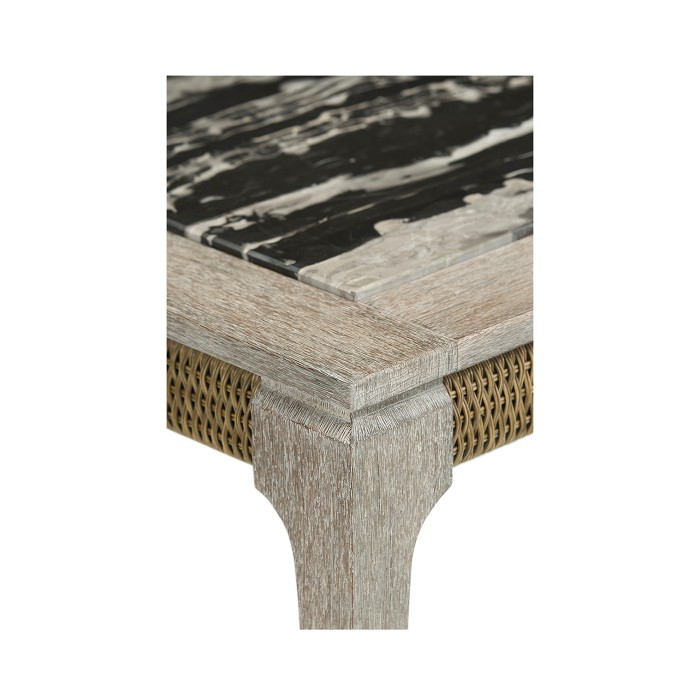 Rectangular Navajo Sand & Rattan Coffee Table with a Black Marble Top