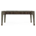 Square Grey & Rattan Coffee Table with a Black Marble Top