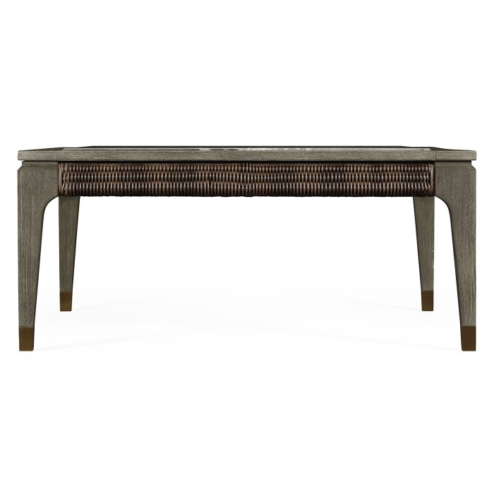 Square Grey & Rattan Coffee Table with a Black Marble Top