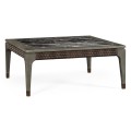 Square Grey & Rattan Coffee Table with a Black Marble Top