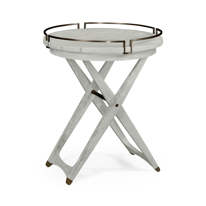 Round Folding Cloudy Grey & Antique Brass Tray End Table