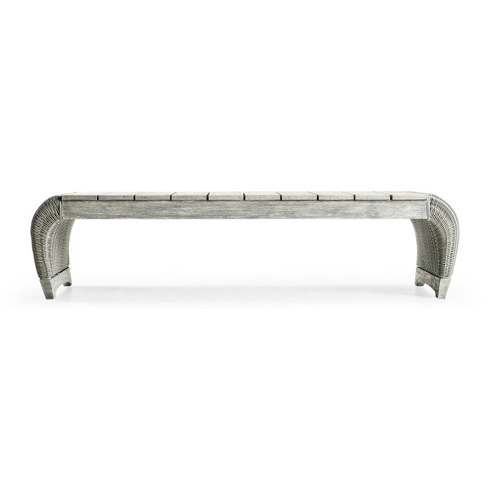 Rectangular Cloudy Grey & Rattan Cocktail Table with Curved Ends