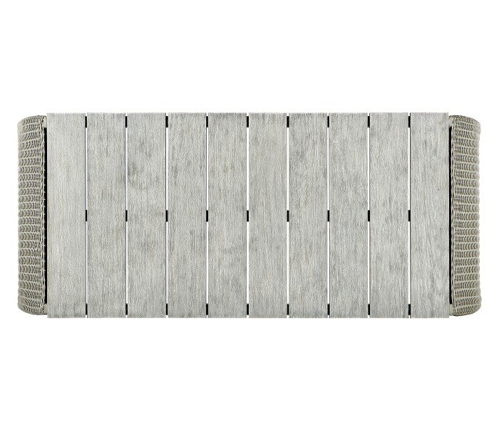 Rectangular Cloudy Grey & Rattan Cocktail Table with Curved Ends