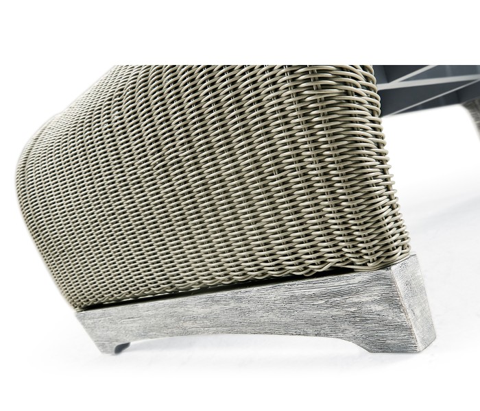 Rectangular Cloudy Grey & Rattan Cocktail Table with Curved Ends