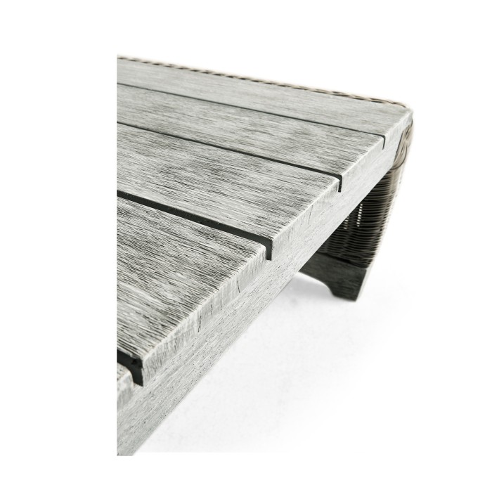 Rectangular Cloudy Grey & Rattan Cocktail Table with Curved Ends