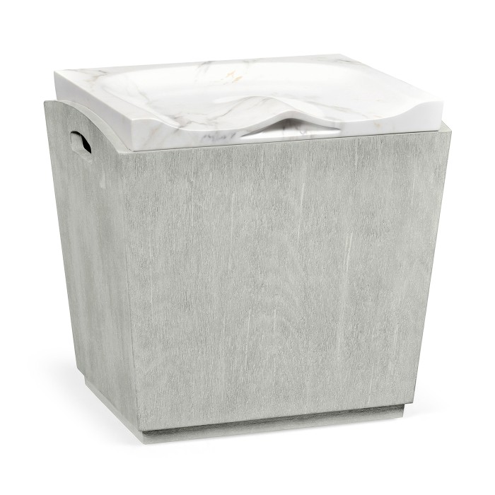 Rectangular Cloudy Grey & Faux White Marble Storage Stool
