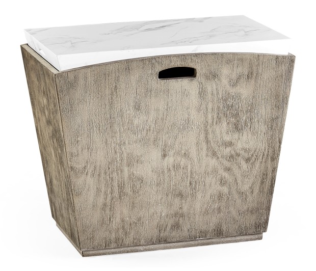 Rectangular Grey & Faux White Marble Storage End Table