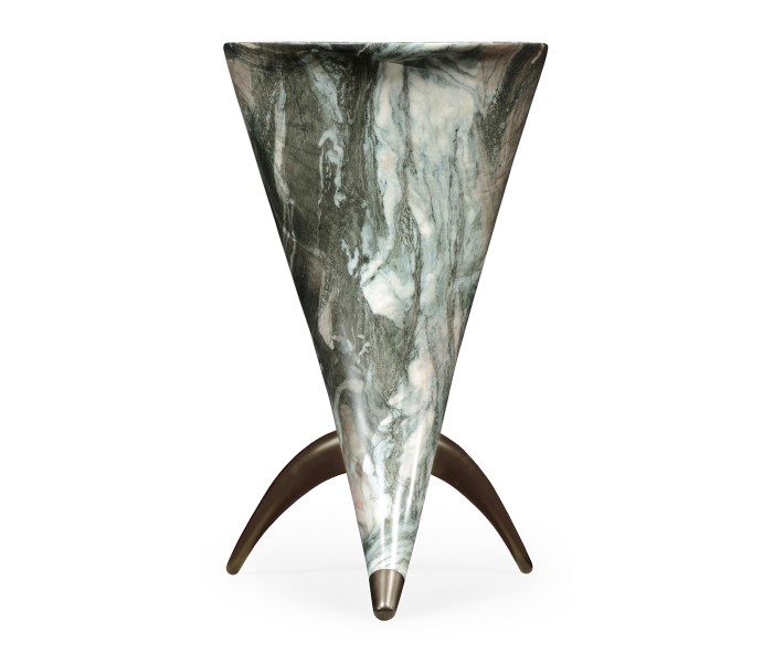 Horn Shaped Faux Black & Grey Marble End Table