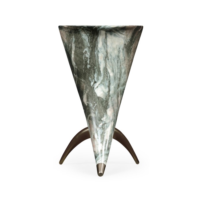 Horn Shaped Faux Black & Grey Marble End Table