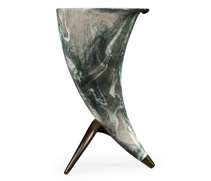 Horn Shaped Faux Black & Grey Marble End Table
