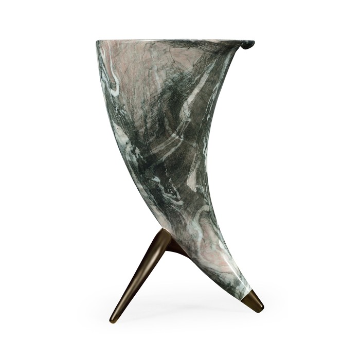 Horn Shaped Faux Black & Grey Marble End Table