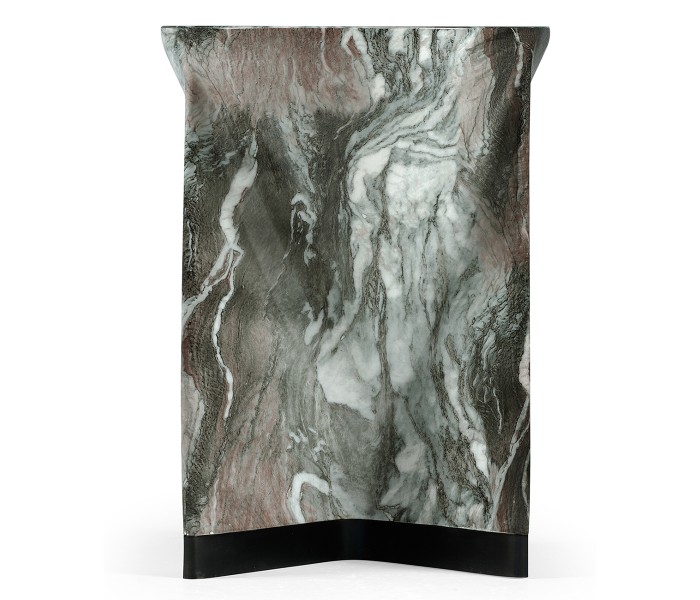 Round to L-Shape Faux Black & Grey Marble End Table