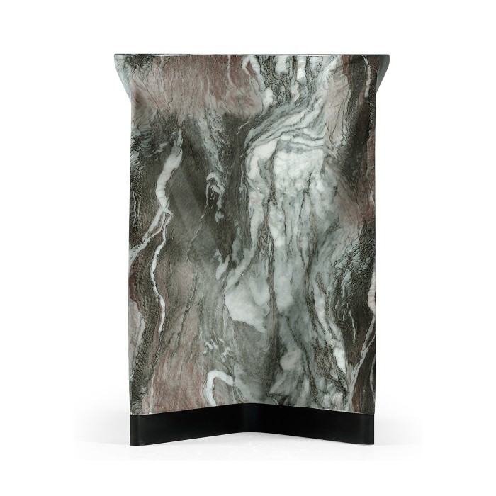 Round to L-Shape Faux Black & Grey Marble End Table