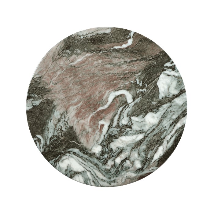 Round to L-Shape Faux Black & Grey Marble End Table