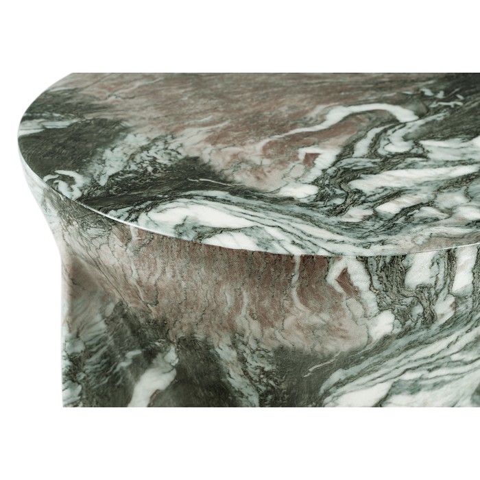 Round to L-Shape Faux Black & Grey Marble End Table