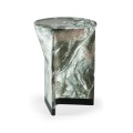 Round to L-Shape Faux Black & Grey Marble End Table
