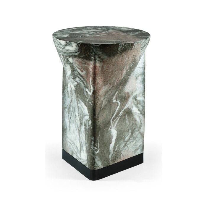 Round to L-Shape Faux Black & Grey Marble End Table