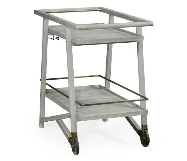 Tiered Cloudy Grey & Antique Brass Bar Cart with Wheels