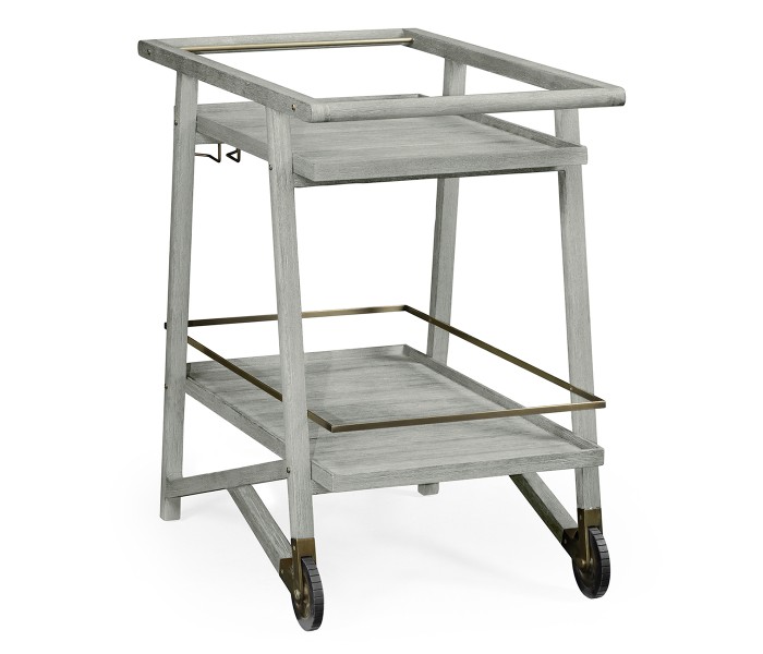 Tiered Cloudy Grey & Antique Brass Bar Cart with Wheels