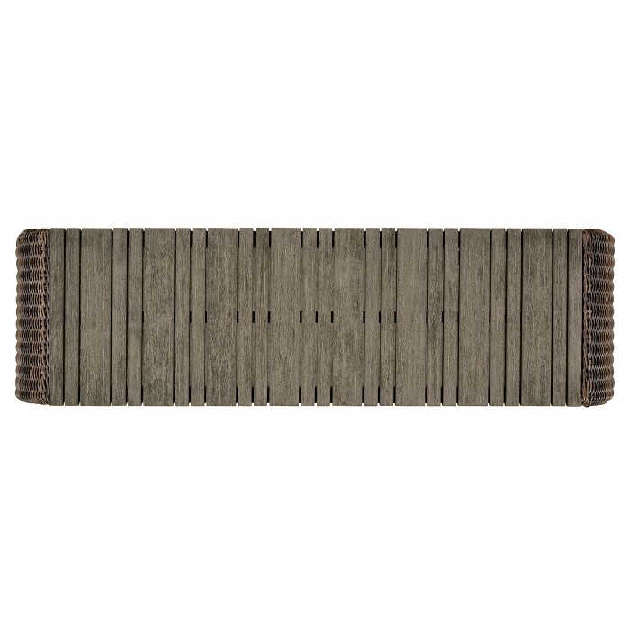 Rectangular Grey & Rattan Console Table with Curved Ends