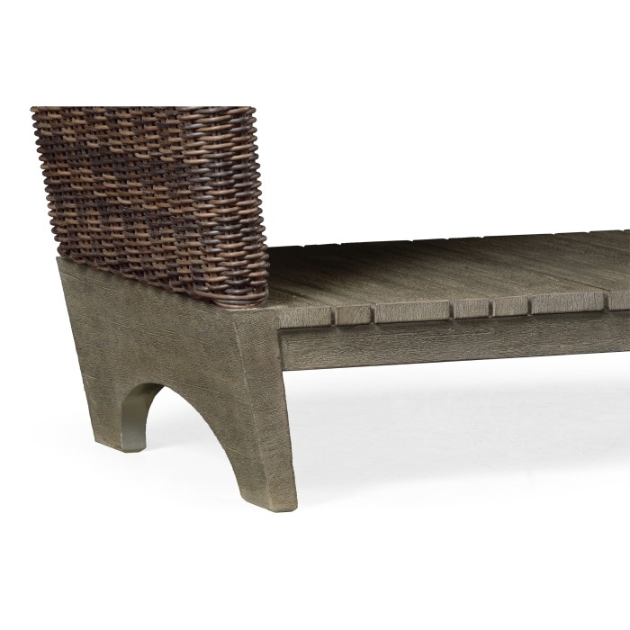 Rectangular Grey & Rattan Console Table with Curved Ends