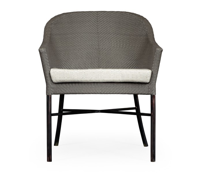 Rounded Back Mocha Steel & Dark Grey Rattan Dining Chair with Cushion