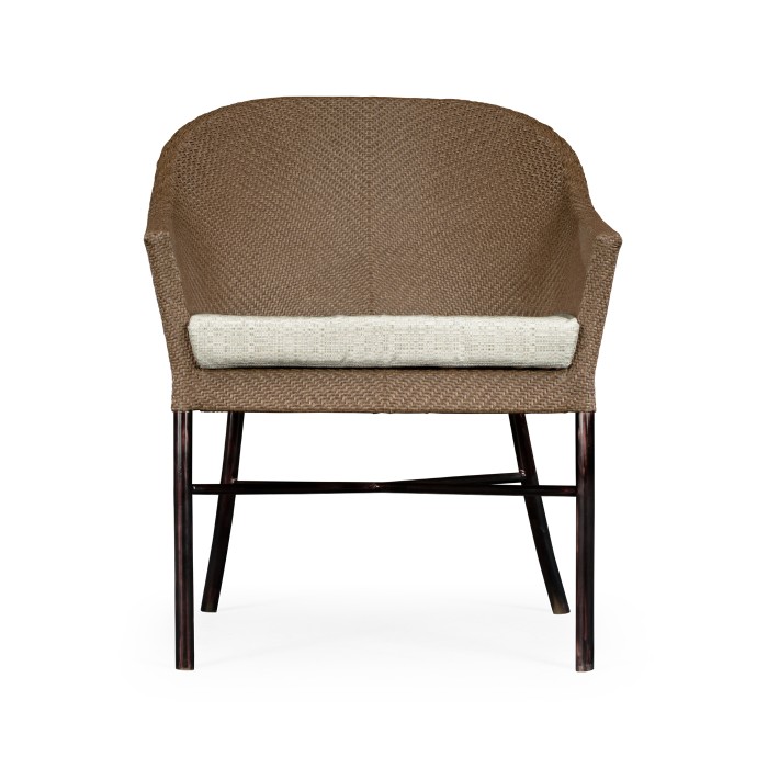 Rounded Back Mocha Steel & Tan Rattan Dining Chair with Cushion