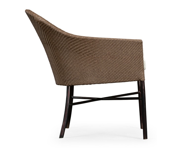 Rounded Back Mocha Steel & Tan Rattan Dining Chair with Cushion