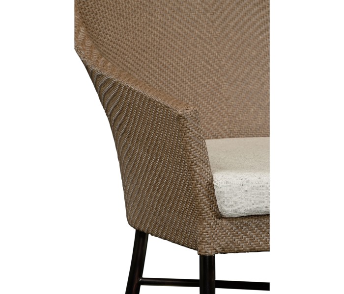 Rounded Back Mocha Steel & Tan Rattan Dining Chair with Cushion
