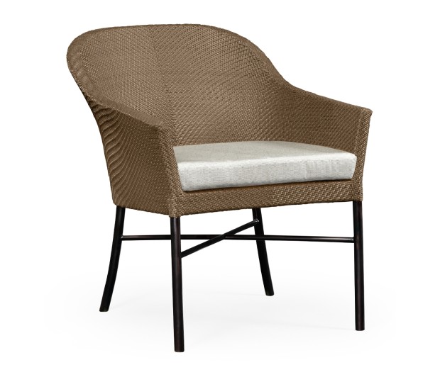 Rounded Back Mocha Steel & Tan Rattan Dining Chair with Cushion