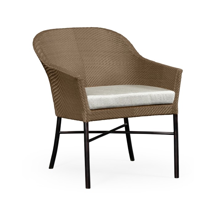 Rounded Back Mocha Steel & Tan Rattan Dining Chair with Cushion