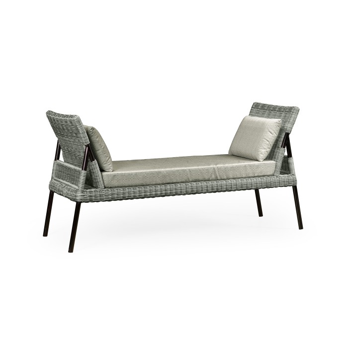 Light Grey Rattan Latt Bench with Cushion & Pillows