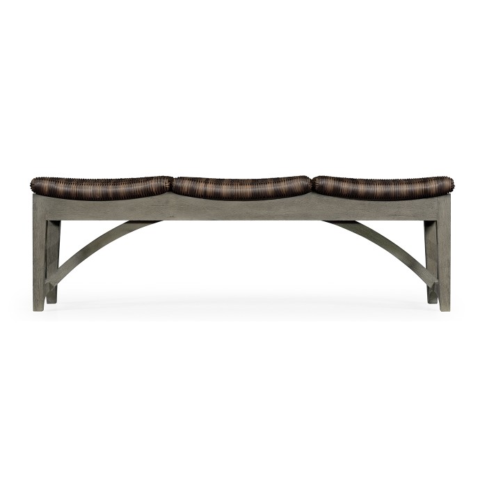 Three-Seat Grey & Rattan Bench
