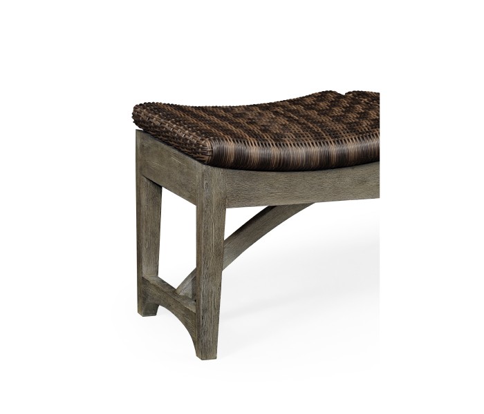 Three-Seat Grey & Rattan Bench