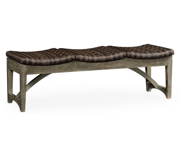 Three-Seat Grey & Rattan Bench