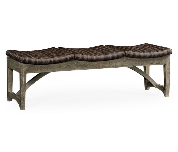 Three-Seat Grey & Rattan Bench