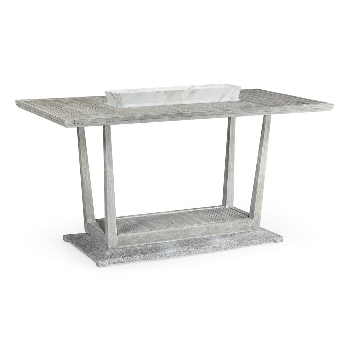 Rectangular Cloudy Grey Bar Table with Marble Tray in Centre 40