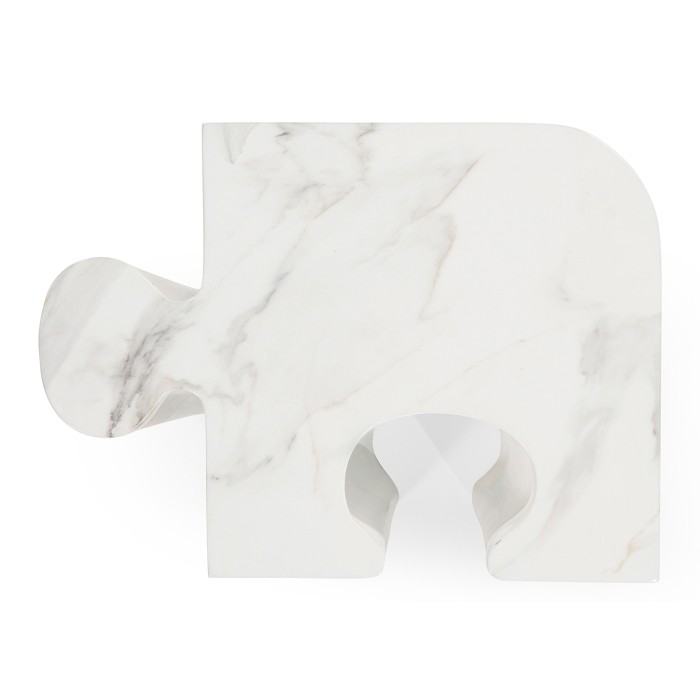 Faux White & Grey Marble Puzzle Piece Side Table