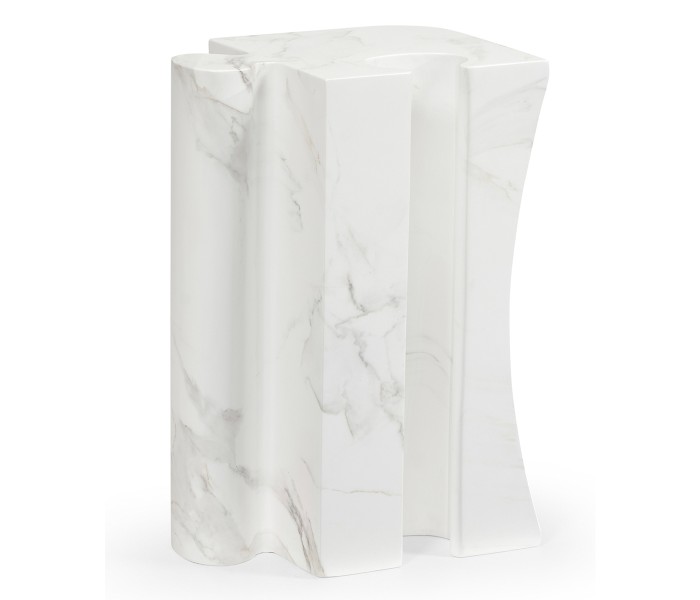 Faux White & Grey Marble Puzzle Piece Side Table