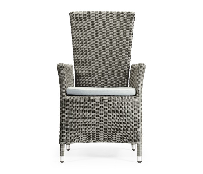 Grey Wicker Rattan Dining Chair with Reclining Back
