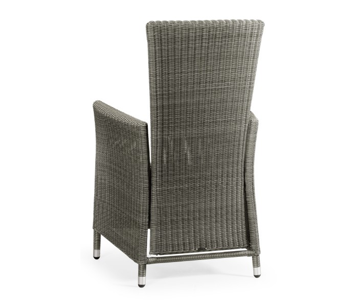 Grey Wicker Rattan Dining Chair with Reclining Back