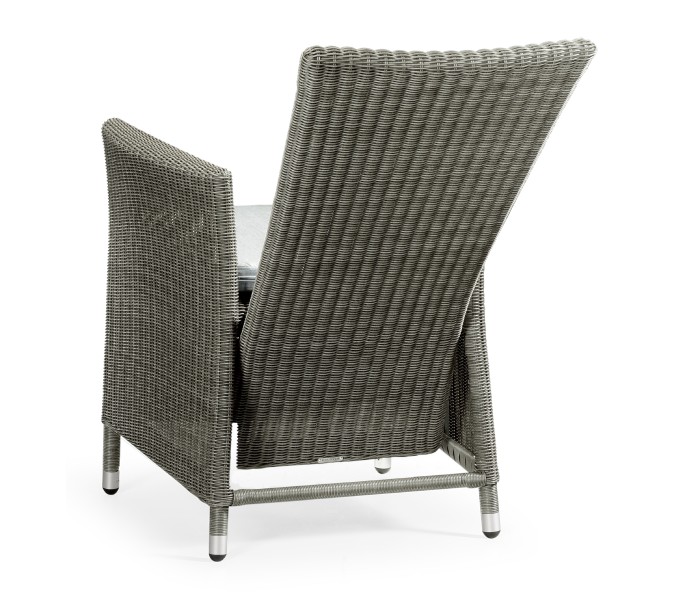Grey Wicker Rattan Dining Chair with Reclining Back